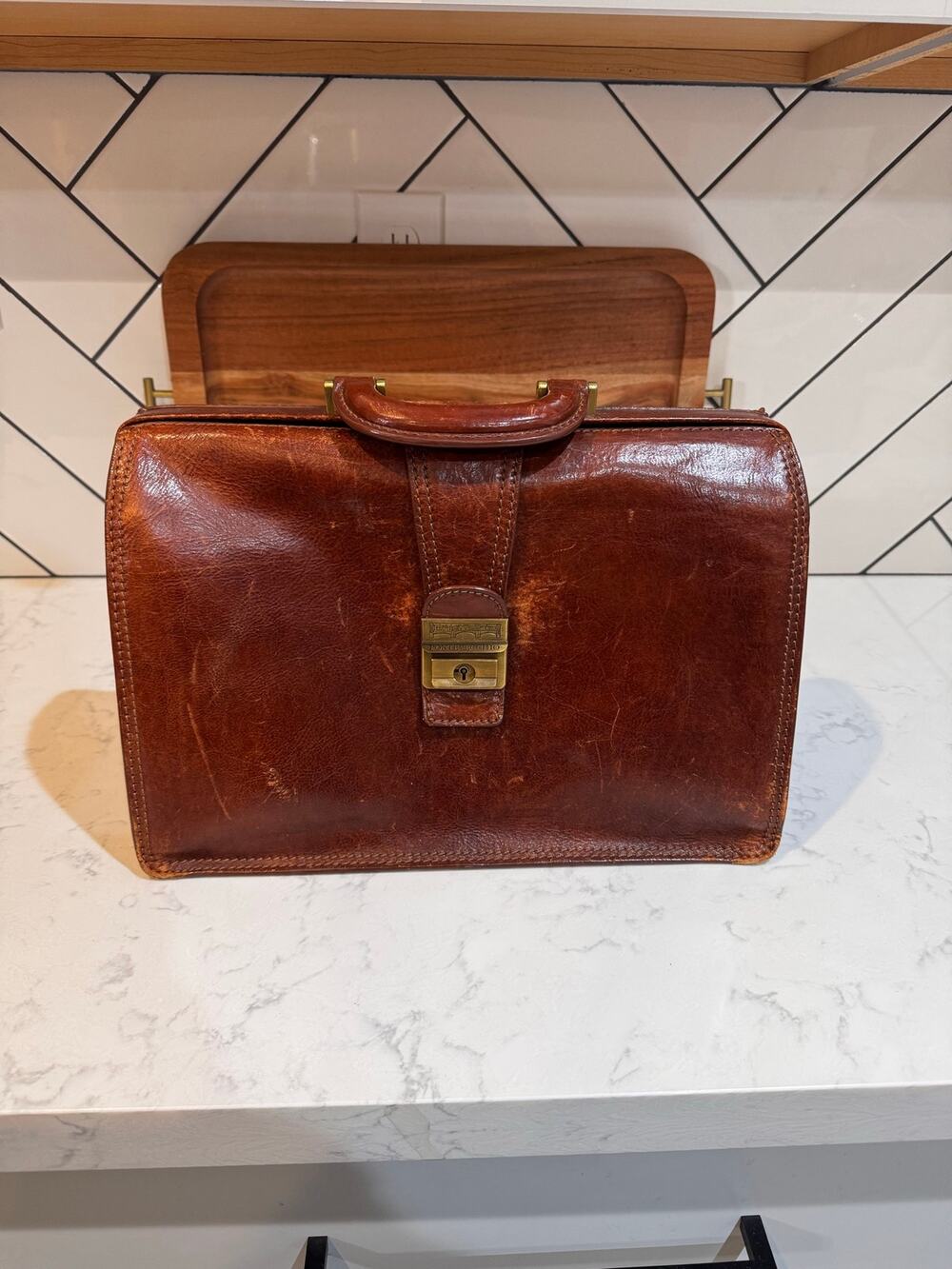 Ponte Vecchio doctor's bag Italian leather Gladstone-style bag briefcase 70s 80s